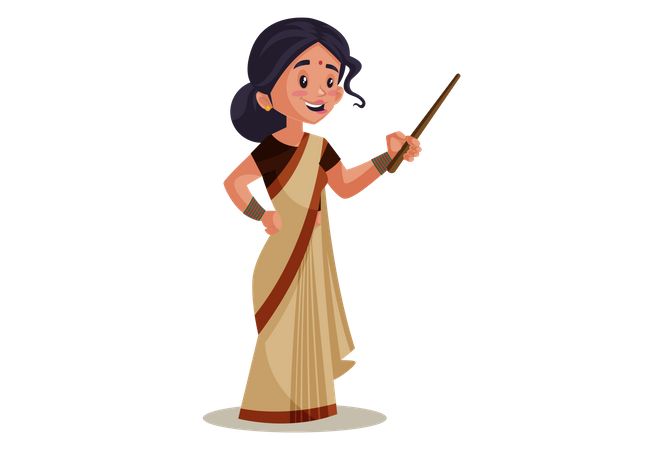 Indian Lady teacher holding Stick  Illustration