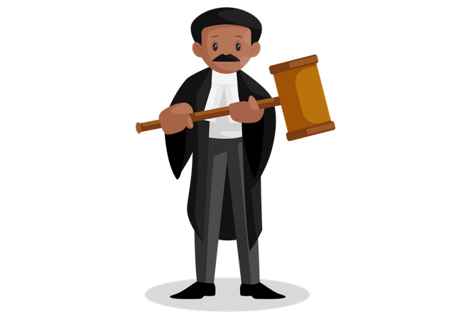 Indian lawyer holding big hammer in his hands Illustration