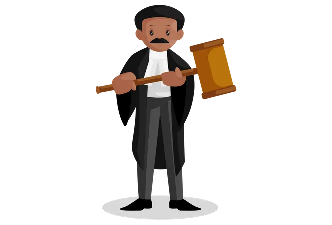Indian lawyer holding big hammer in his hands  Illustration