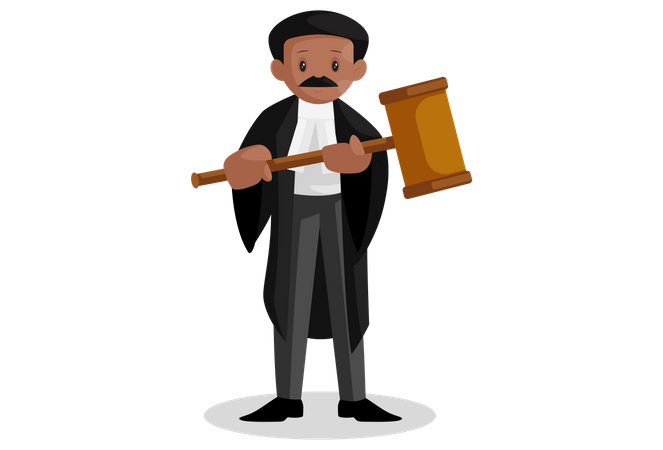 Indian lawyer holding big hammer in his hands  Illustration