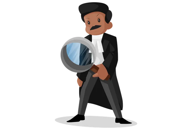 Indian lawyer investigating a case with magnifying glass Illustration