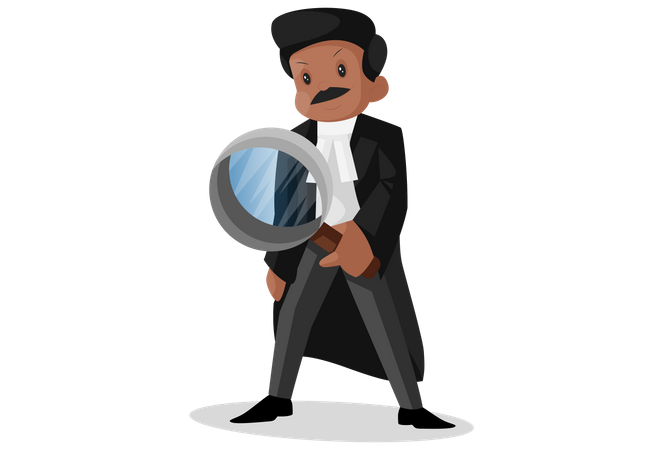 Indian lawyer investigating a case with magnifying glass  Illustration