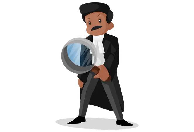 Indian lawyer investigating a case with magnifying glass  Illustration