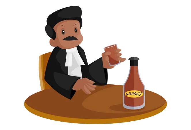 Indian lawyer is holding glass in hand and drinking whiskey Illustration