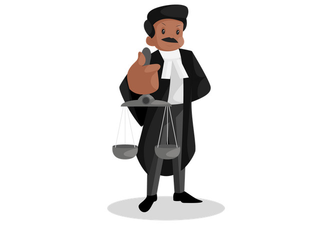 Indian lawyer with justice scale in hand Illustration