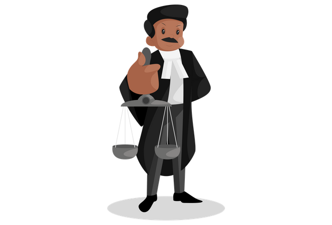 Indian lawyer with justice scale in hand  Illustration