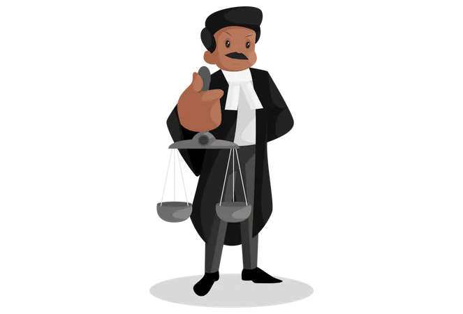 Indian lawyer with justice scale in hand  Illustration