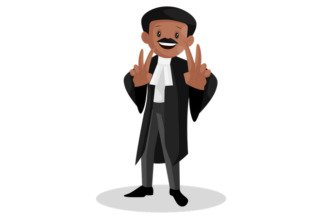 Indian lawyer with victory sign with both hands  Illustration