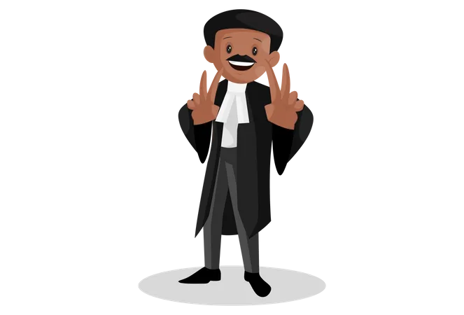 Indian lawyer with victory sign with both hands  Illustration