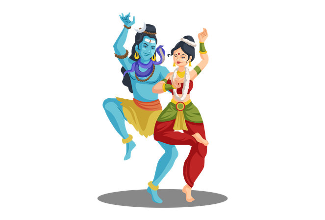 Indian Lord Shiva and his wife Parvati dancing together  Illustration