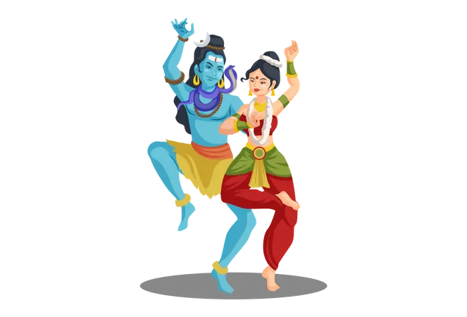 Indian Lord Shiva and his wife Parvati dancing together  Illustration