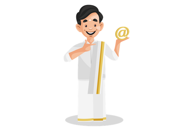 Indian Malayali man holding an email sign on hand Illustration