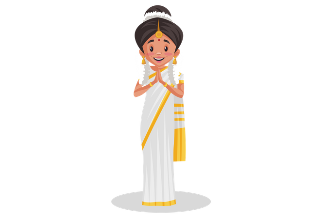 Indian Malayali woman doing namaste  Illustration