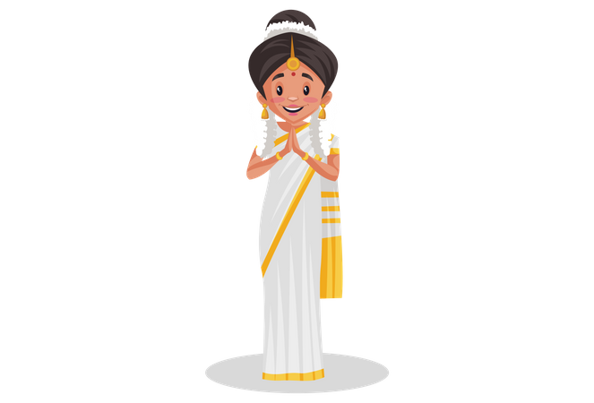 Indian Malayali woman doing namaste  Illustration