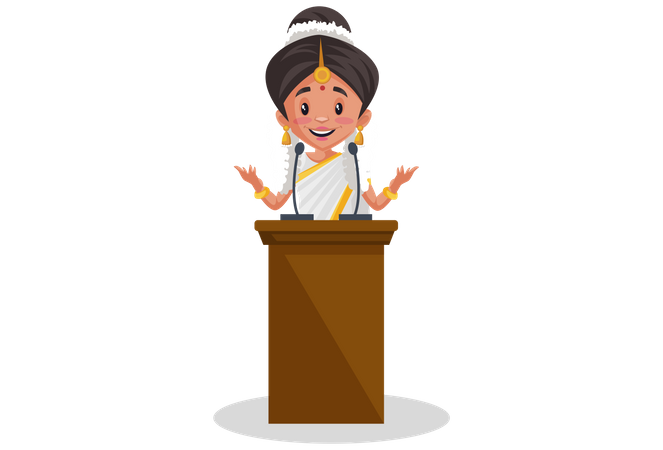 Indian Malayali woman giving speech on the podium  Illustration