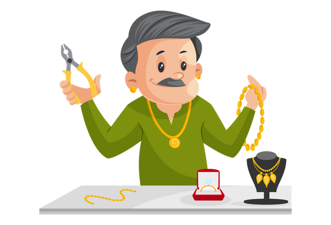 Indian Male Jeweler Is Holding Cutter And Jewelry In Hand  Illustration