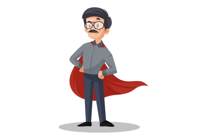 Indian Male Teacher as super hero  Illustration