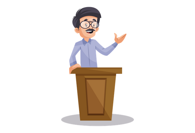 Indian Male Teacher giving speech standing over podium  Illustration