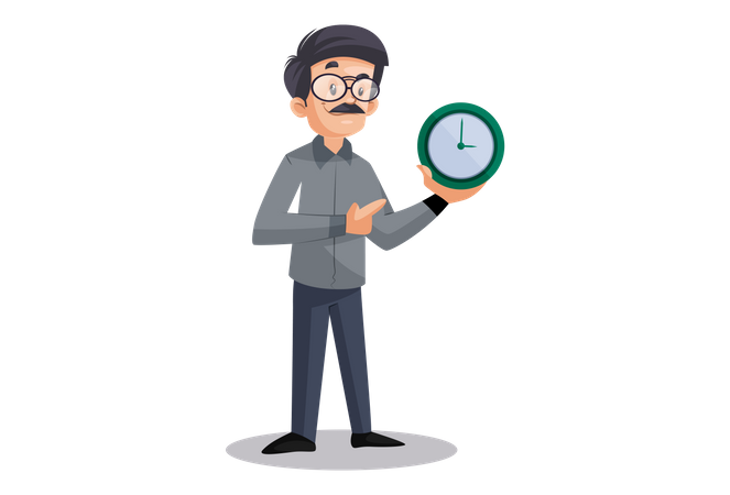 Indian Male Teacher holding clock  Illustration