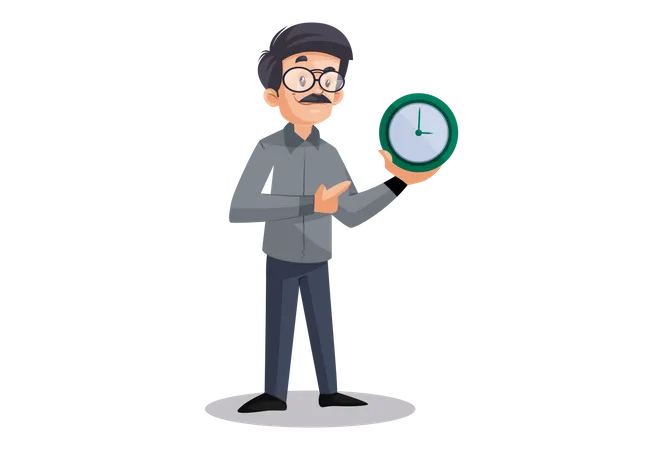 Indian Male Teacher holding clock  Illustration