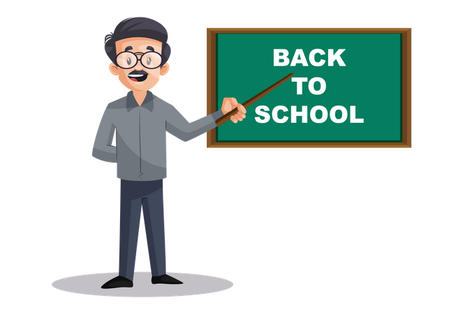 Indian Male Teacher pointing Back To School  Illustration