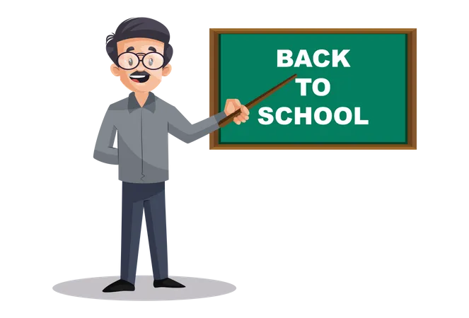 Indian Male Teacher pointing Back To School  Illustration