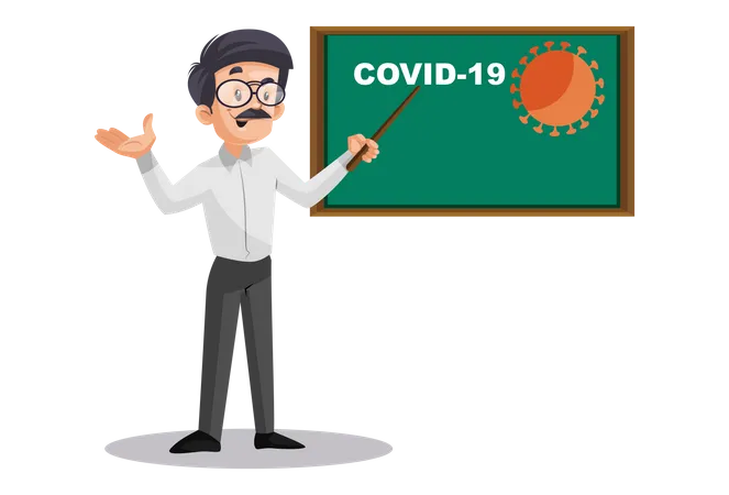 Indian Male Teacher showing covid-19 graph on board  Illustration