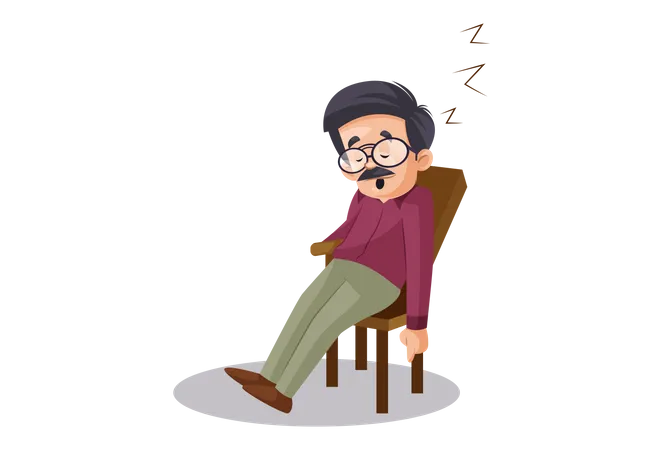 Indian Male Teacher sleeping on chair  Illustration