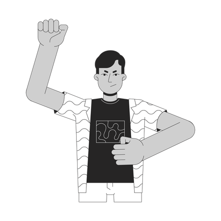 Indian man activist raising fist  Illustration