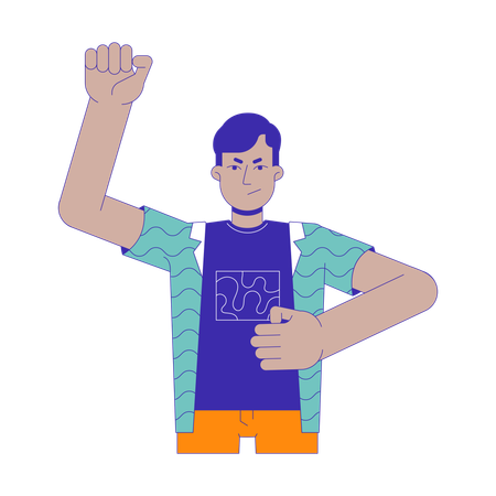 Indian man activist raising fist  Illustration