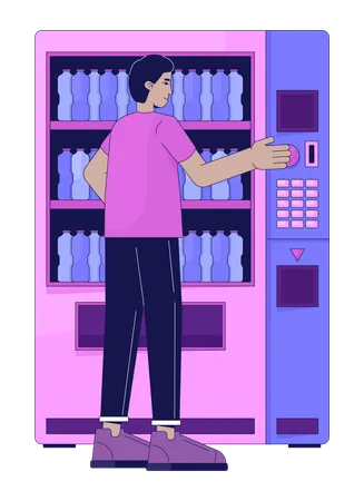Indian Man Buying Beverage Vending Machine 2 D Linear Cartoon Character Adult Male Purchasing Water Bottle Isolated Line Vector Person White Background Press Push Button Color Flat Spot Illustration Illustration