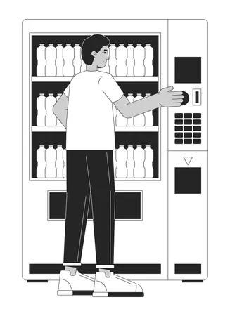 Indian Man Buying Beverage Vending Machine Black And White 2 D Line Cartoon Character Adult Male Purchasing Water Bottle Isolated Vector Outline Person Consumer Monochromatic Flat Spot Illustration Illustration