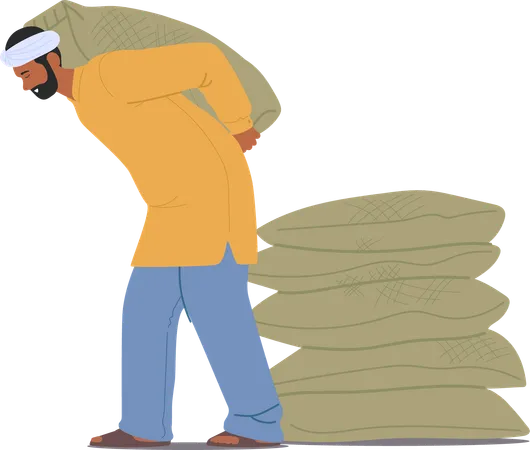 Indian Man Carries Heavy Sack On Back  Illustration