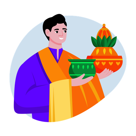 Indian man holding Kalash  Illustration
