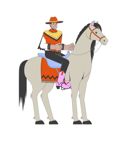 Indian man in cowboy suit riding horse  Illustration