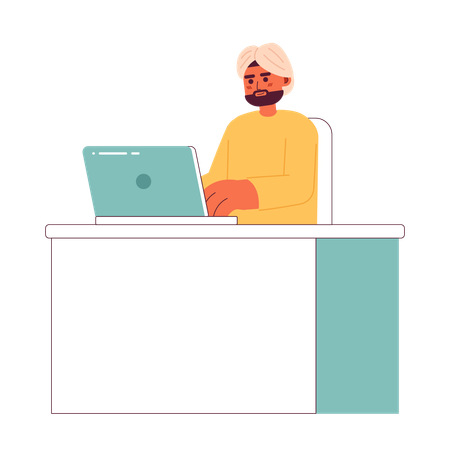 Indian man in turban typing on laptop  Illustration