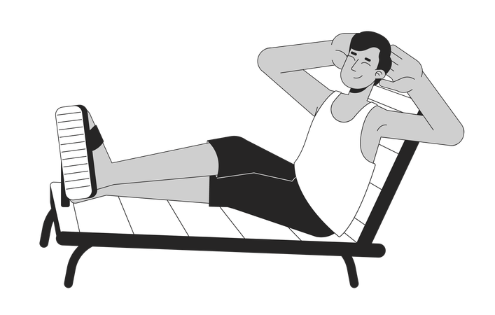 Indian man is resting on deckchair  Illustration