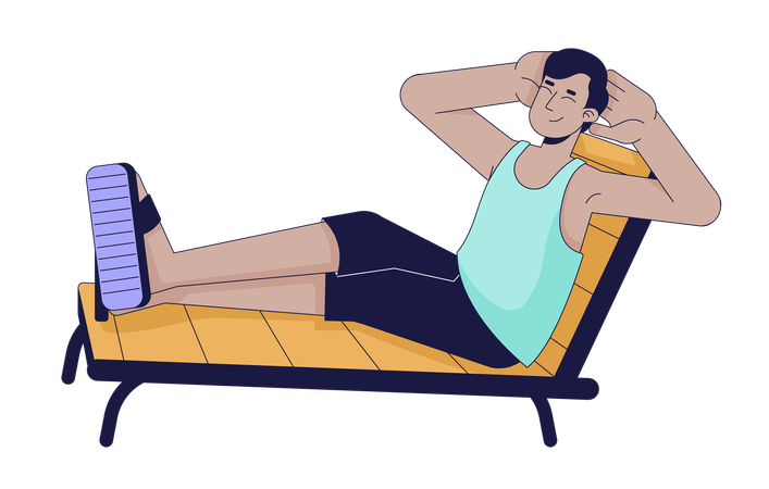 Indian man is resting on deckchair  Illustration