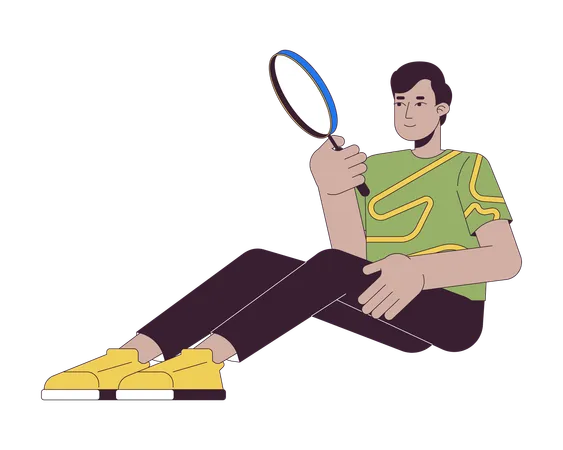 Indian man looking through magnifying glass  Illustration