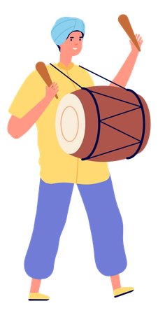 Indian man playing drum  Illustration