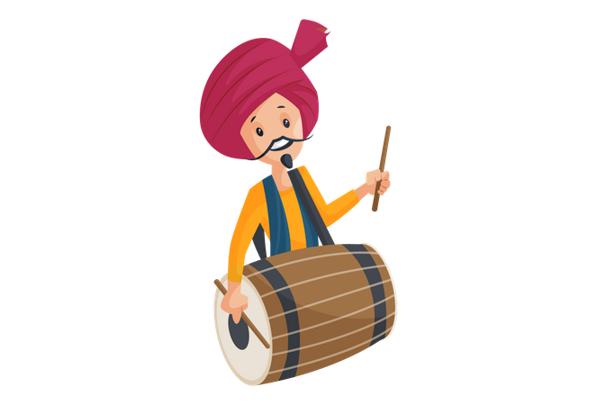 Indian Man Playing Drum on Navratri  Illustration