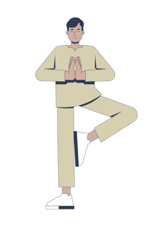Indian man practicing tree pose in yoga  Illustration