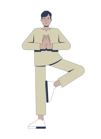 Indian man practicing tree pose in yoga  Illustration