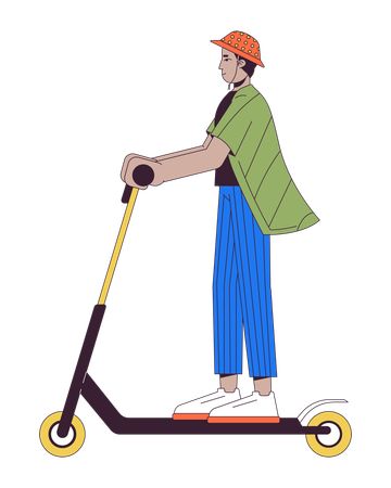 Indian man riding kick start scooter  Illustration