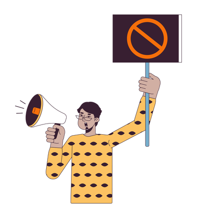 Indian man shouting in megaphone  イラスト
