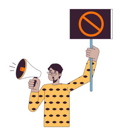 Indian man shouting in megaphone  Illustration