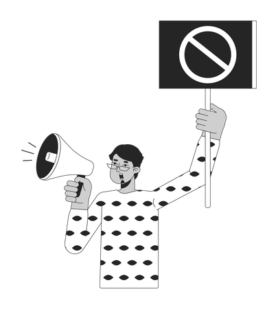 Indian man shouting in megaphone  Illustration