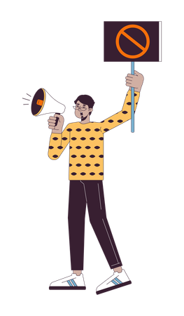 Indian man shouting into megaphone  イラスト
