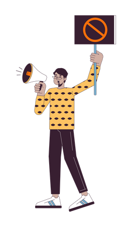 Indian man shouting into megaphone  Illustration