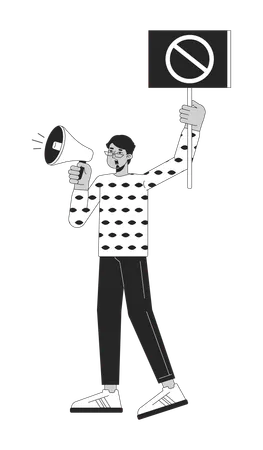 Indian man shouting into megaphone  Illustration